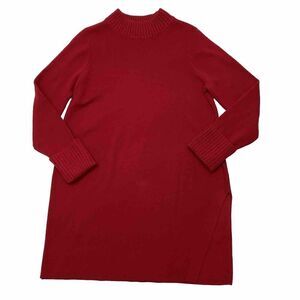Chico's Mockneck Red Tunic Sweater Side Slit Cuffed Sleeve Size 1 (8/10-M)